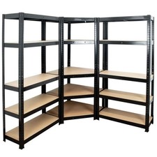Heavy Duty Boltless Garage Shelving Corner Rack 5 Tier Steel MDF 175kg