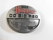 1999 NEBRASAKA HUSKERS FOOTBALL BELT BUCKLE NOS GO BIG RED STADIUM PHOTO