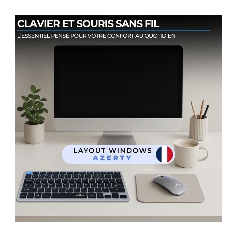 Pack Clavier Souris sans fil BLUESTORK Pack Mini Bluetooth Ordinateur Portable - 4
