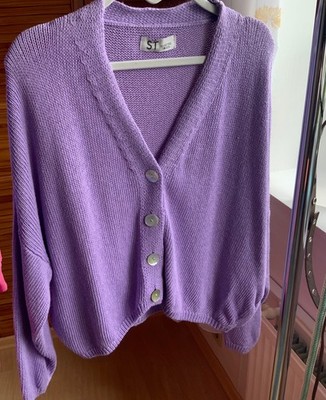 Selected Touch Damen Strickjacke Gr. 40 L Flieder Basic Jacke Made in italy