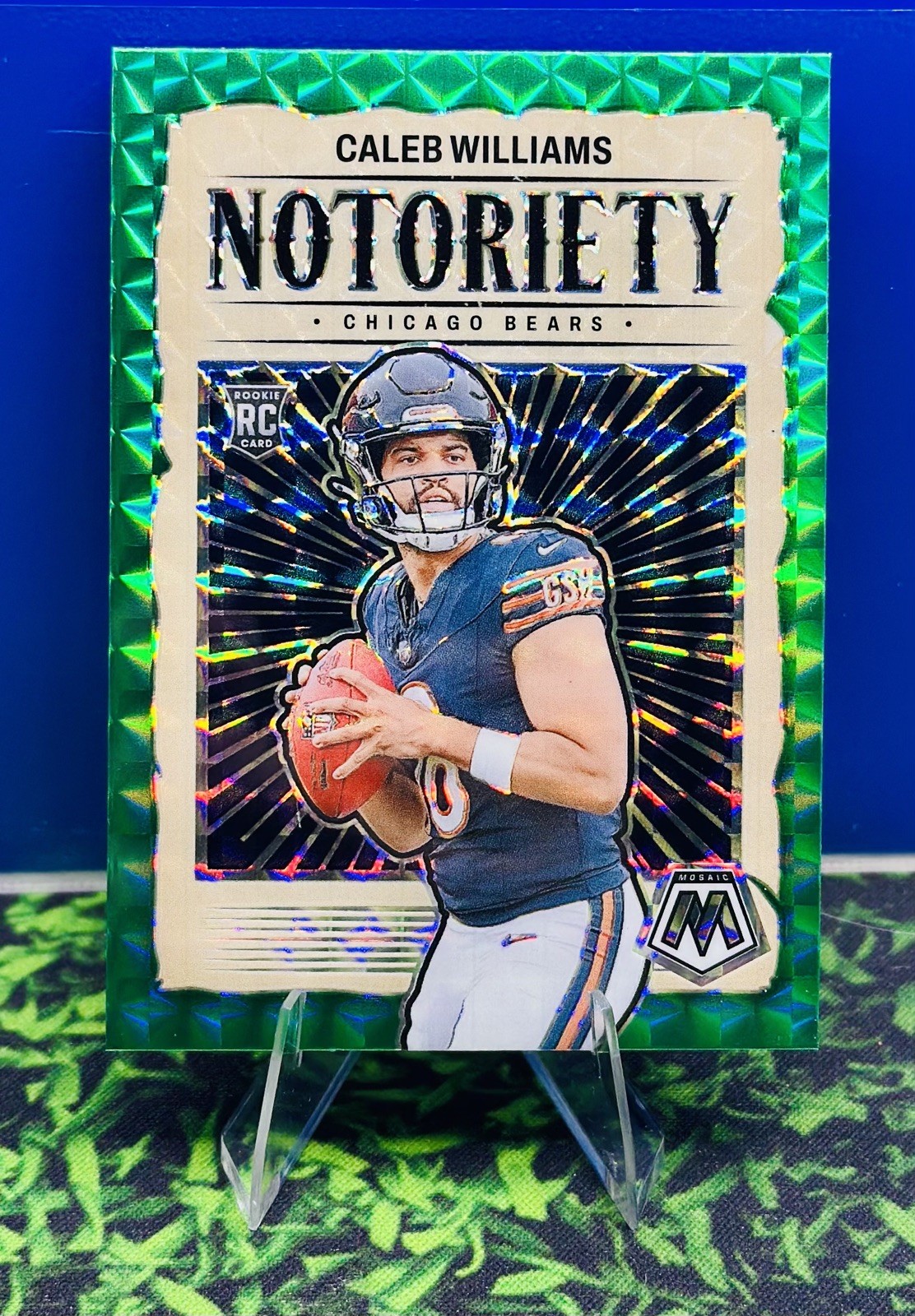 2024 Panini Mosaic Caleb Williams #18 Notoriety Green Mosaic Prizm RC Bears