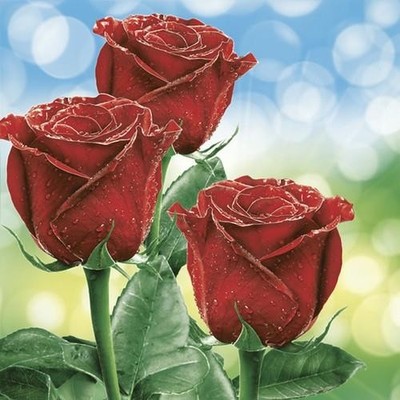 20 Servietten Rosen Three Classic Red Roses Blumen Hochzeit Tischdeko 33x33cm