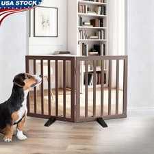 Freestanding Indoor Dog Gate Wooden Foldable Puppy Barrier Extra Wide Pet Fence