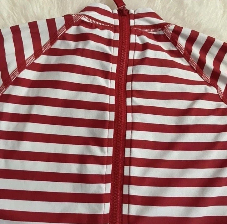 Новый с Ярлыками J. Комплект для защиты от сыпи с длинным рукавом Crew UPF 50+ красный/цвета слоновой кости в полоску купальный костюм - Изображение 4 из 4