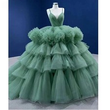 Ball Gown Women Prom Dresses Vneck Tiered Tulle Formal Evening Party Gowns