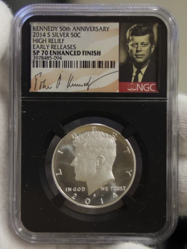 2014 S Kennedy Silver 50c High Relief NGC SP70 Enhanced Finish