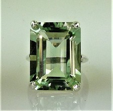 Natural Large Emerald Cut Green Amethyst Ring, 14.31 Cts. 18X13 MM. 925 Silver
