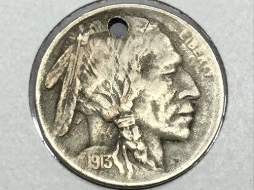 1913-S type I Buffalo Nickel in extra fine with hole