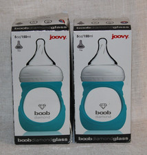 Lot of 2 Joovy Boob Diamond Glass Baby Bottle 5oz/150ml 0M Single Hole Nipple
