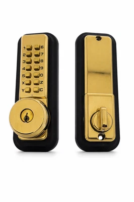 All Weather Mechanical Keyless Deadbolt Door Lock - Bright Brass