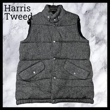Harris Tweed Wool Padded Vest Herringbone Grey 338128