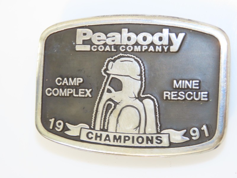 Solid Sterling Silver 119.9g Mine Rescue Belt Buckle 1991 Peabody Champions