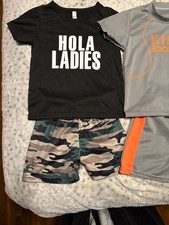 Lot of 4 Toddler Boys Graphic T-Shirt and Shorts Sets - Hola Ladies, Mama's Boy,