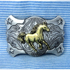 Western Horse  Stars Belt Buckle Scrollwork Cowboy Cowgirl Vtg 90s .CPA897