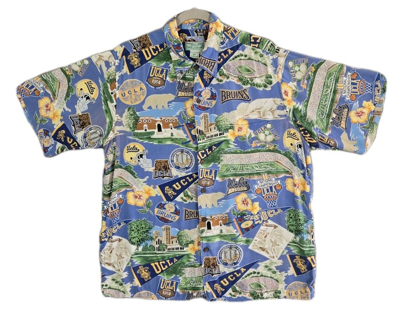 Reyn Spooner Lightweight Rayon Hawaiian Shirt UCLA Bruin Sports History Men's M