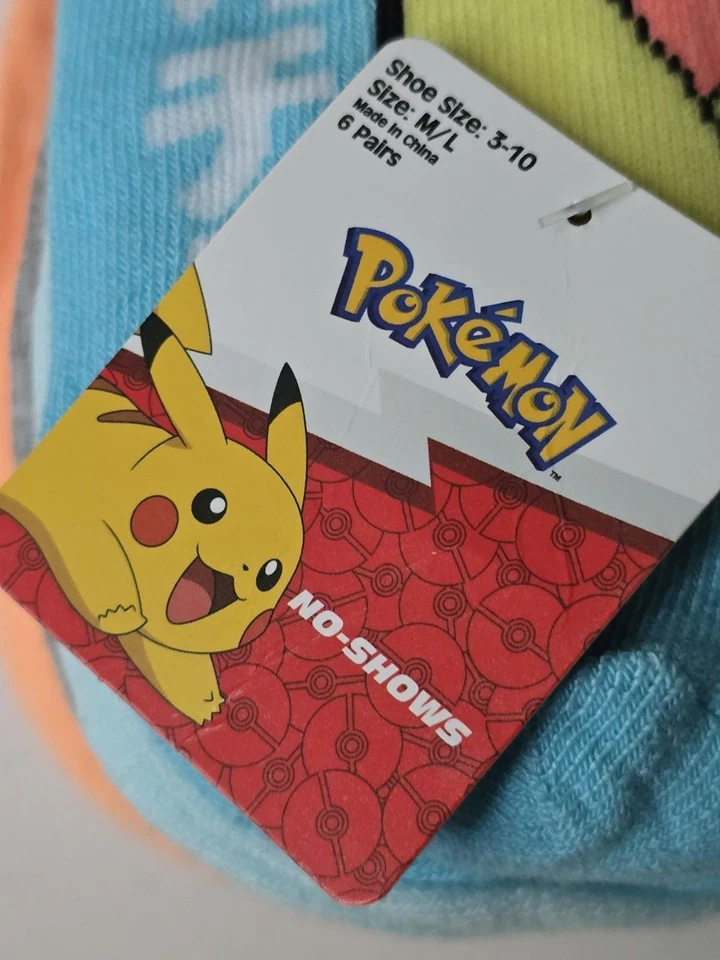 Pokemon Pikachu No Show Socks 6 Pair Pack M/L Shoe Size 3-10 NWT Licensed - Image 3 of 4
