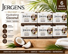 6 Jergens Mild Coconut Bar Soap. 12Bars Total, 3 Ounces Each