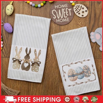 de 2Pcs Easter Bunny Dish Towels Quick-Drying Rabbit Egg Pattern Dishcloth for H