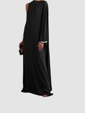 2790 Reem Acra Women Black Asymmetric Crystal-Embellish Crepe Gown Dress Sz 10