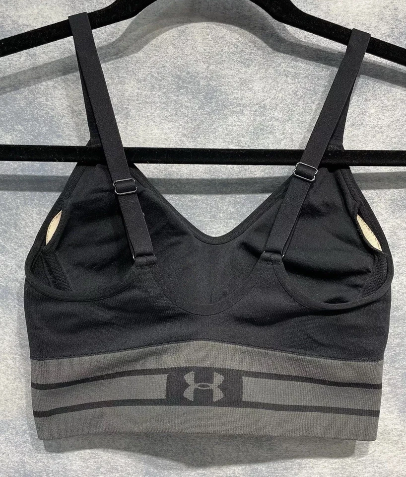 Under armour wire-free Compression Sports Bra Size S Black & Gray Removable Pads - Image 2 of 4
