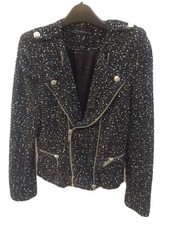 Zara Woman Black/multi/sparkle Fantasy Boucle Biker Jacket - Xs New