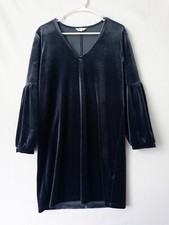 Madewell Dress Womens S Blue Velvet V Neck Knee Solid Ruffle Shirt Fairy