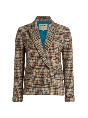 BNWT! L'AGENCE Kenzie Double-Breasted Houndstooth Wool-Blend Blazer! SZ 4 $795