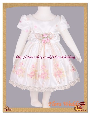 Satin Blume Mädchen Brautjungfernkleid/Festzug Party Taufkleid, Elfenbeinwelle