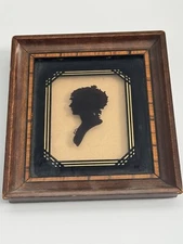 Antique Vintage Woman Portrait Silhouette Reverse Painted C&A Richards Boston