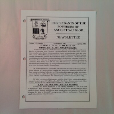 Vtg Spring 2002 Descendants of the Founders of Ancient Windsor Newsletter