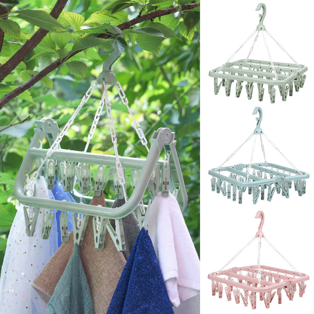 32 Peg Dryer Washing Line Airer Clothes Pants Socks Hanger Wash Drying
