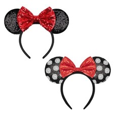 Mouse Ears Headband 2 PCS Handmade Shiny Red Sequin Bow Mouse Ears Headbands ...