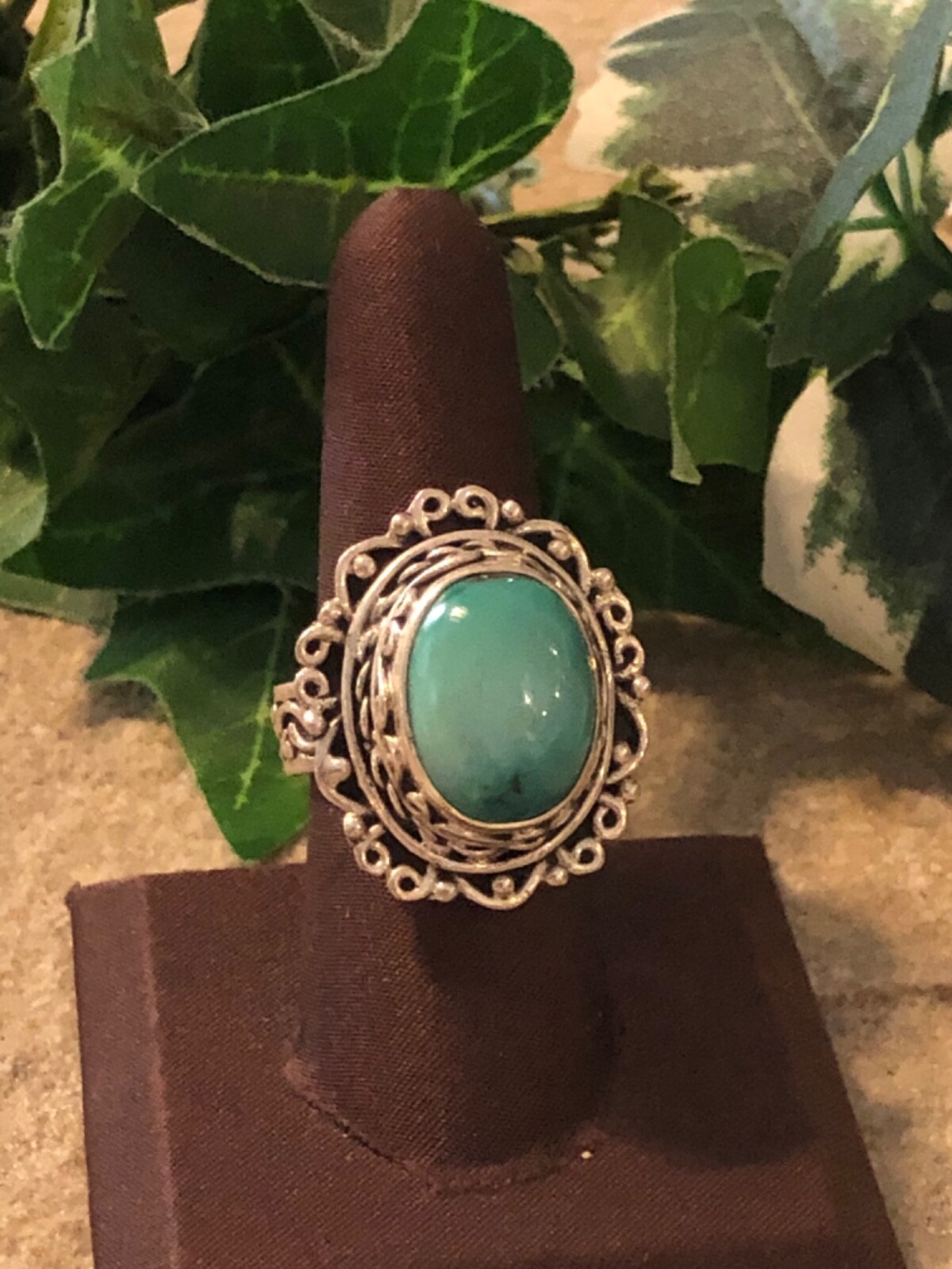STERLING SILVER Large Turquoise Scroll Ring 15.6 … - image 5