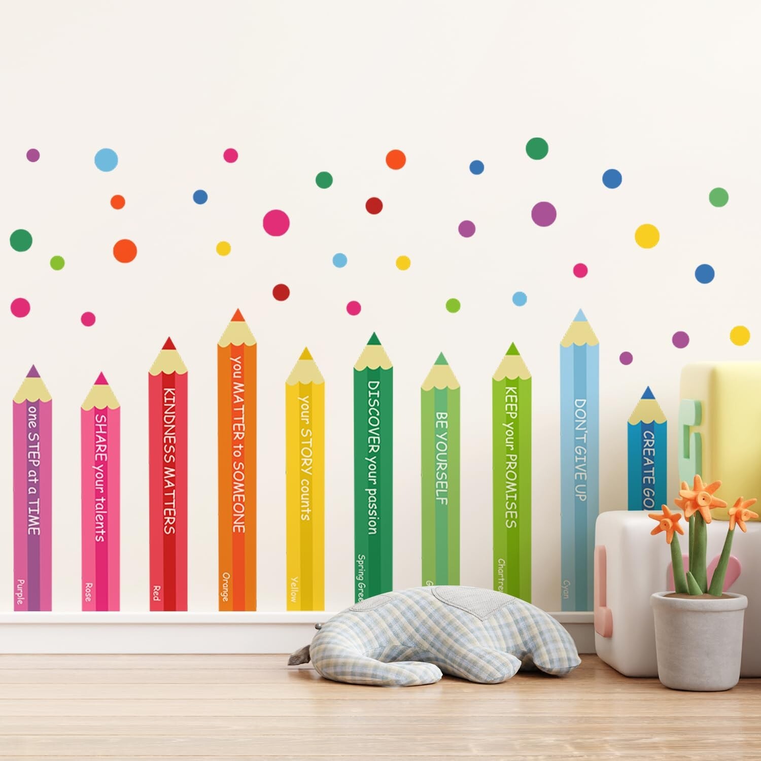 Removable DIY Watercolor Dot Wall Stickers Color Pencil Decals-image