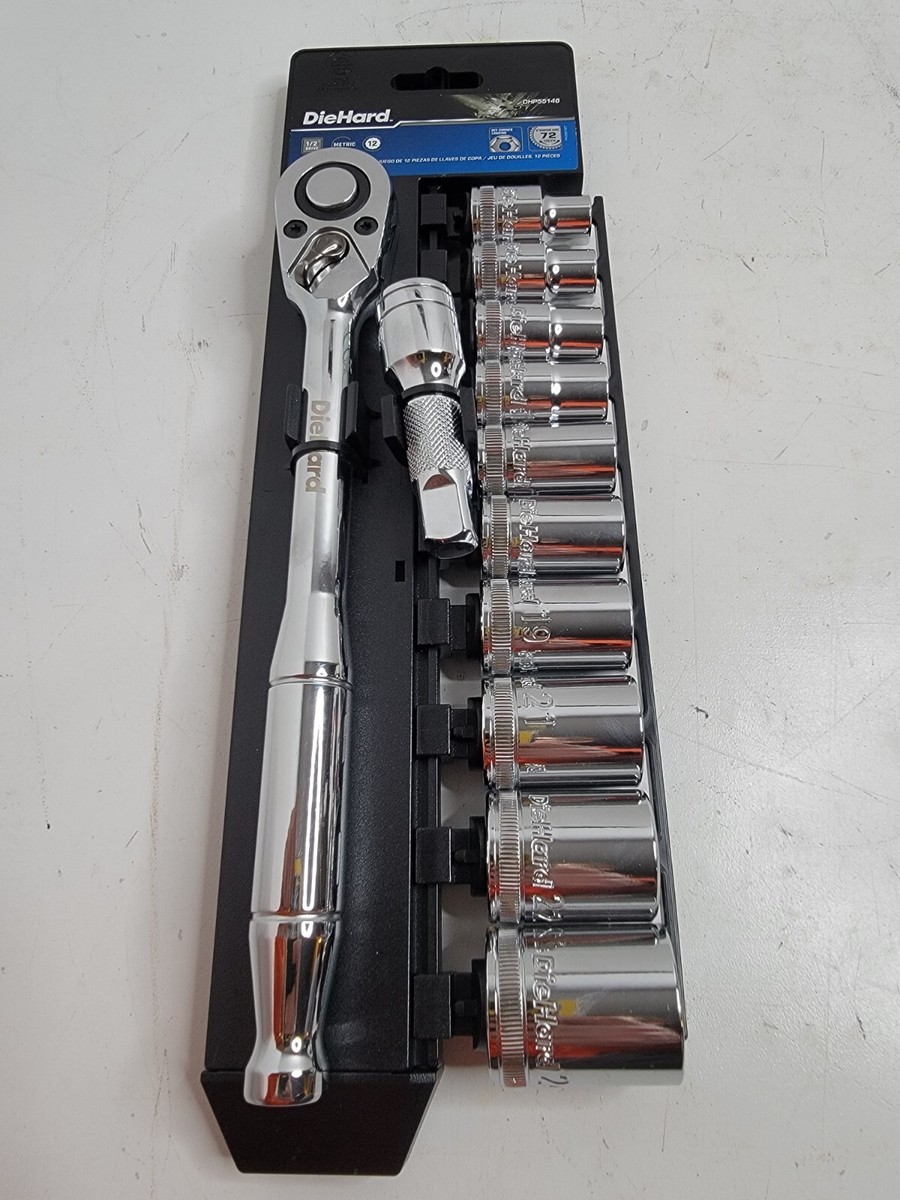 12 Piece) DieHard 1/2 Drive Socket Wrench Ratchet Metric 12 pt