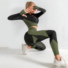 3PCS Seamless Yoga Set for Women Leggings Crop Top Sports Bra Fitness Gym Outfit
