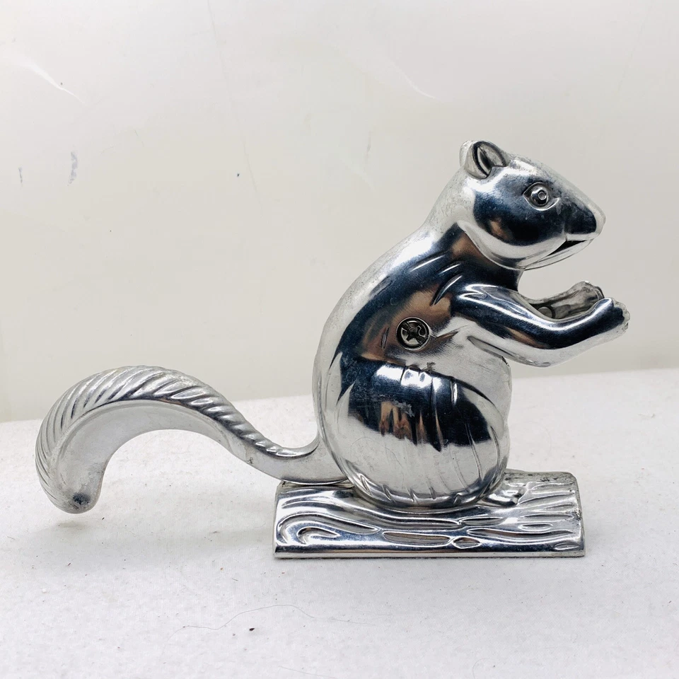 Squirrel Nutcracker silver metal tail works 6" tall mechanical tabletop - Image 3 of 4
