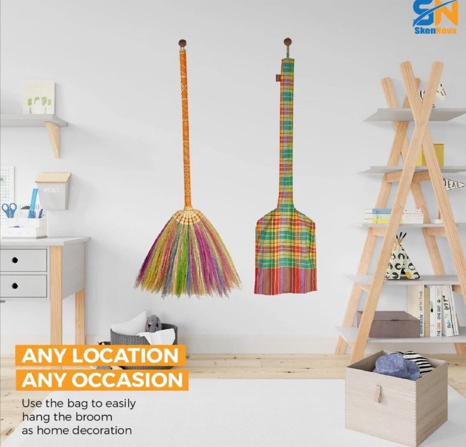 Asian Broom Grass Hand Crafted Broom Whisk Broom Bamboo Stick Handle Handmade - Image 4 of 4