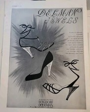 1950  women's Delman Jewels Shoes Bergdorf Goodman Vintage Fashion Art ad