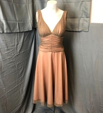 JS Boutique Tan Peach Nude Beaded Bead Bust Sleeveless Formal Dress Gown Size 4