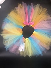 Tutu Dreams Pastel Rainbow Tuille Skirt Girls Youth Size Small W/ Bunny Ears- I1