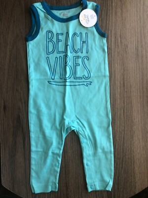 NEW Little Star Organic Baby Boy Sleeveless One Piece Romper, Size 12M