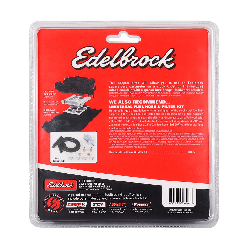 Carburetor Adapter 2696 for Edelbrock Four-Hole Square to Spread