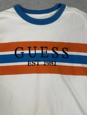 Guess Ringer T Shirt Mens Large Logo Retro 90s Y2K Blue Orange