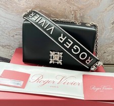 Roger Vivier Miss Vivier Crystal Embellished Strass Black Leather Bag 