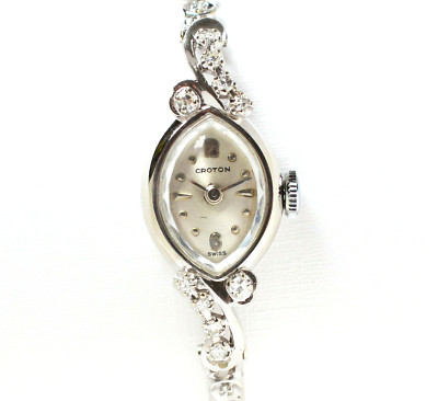 Croton Swiss Armbanduhr 14 Karat 585 Gold 14,7 g Weißgold 34 Brillanten 0,50 ct