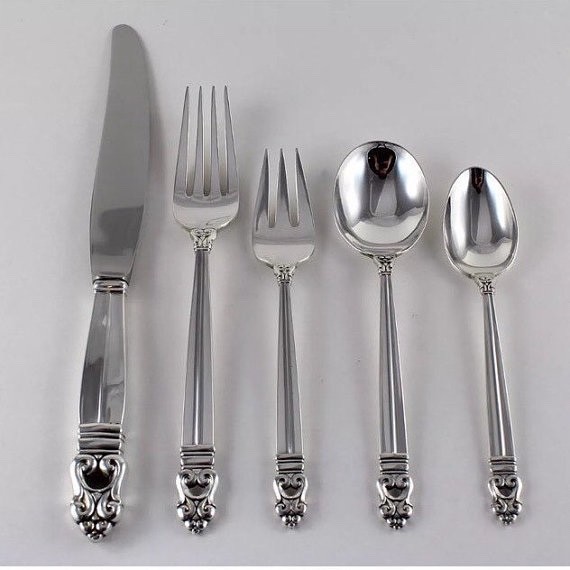New Royal Danish Sterling Silver Flatware, Five Piece Place Settings