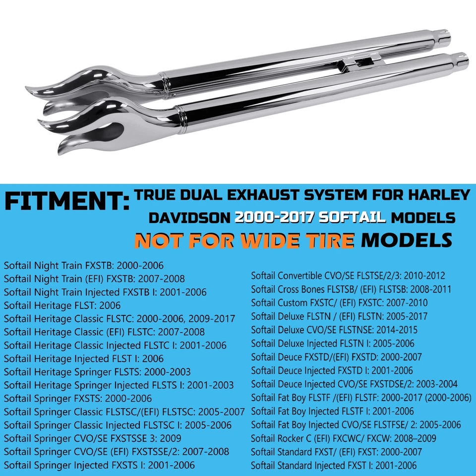 Silenciadores True Duals con cola de pez para Harley Softail 2000-2017, escape Springer Foto 2 de 4