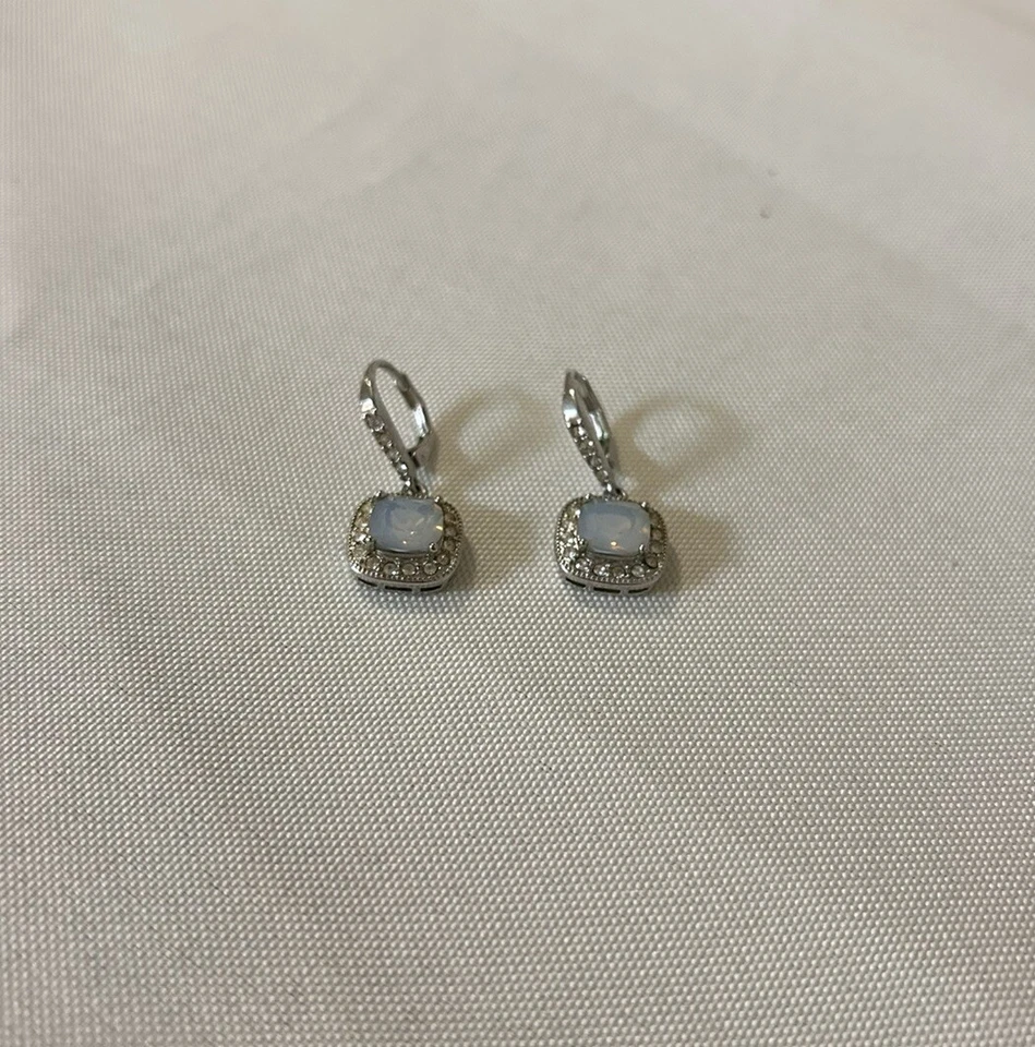 Lia Sophia Silver Toned Square Dangle Earrings With Light Blue Center Stone  - Image 3 of 4