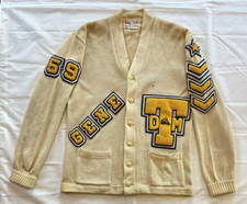 Vintage 1959 Des Moines Tech Wrestling Wool Cardigan Sweater Men's 42 Lg Iowa